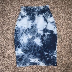 Denim Tie Dye Midi Skirt